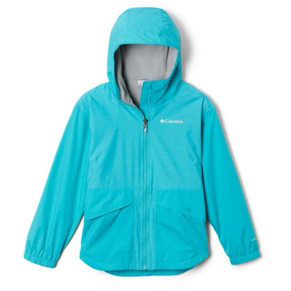 NEW Girls Columbia Fleece-Lined Waterproof Rain Jacket, Aqua
